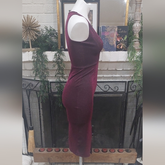 ASOS Plunge Neckline Sleevless Cocktail Dress Sz 0 Going Out Metallic Wine Dress - Picture 4 of 15